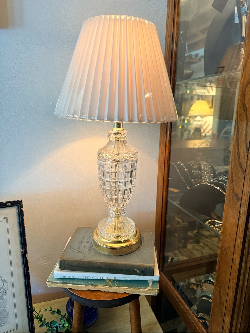 Crystal Table Lamp with Pleated White Shade